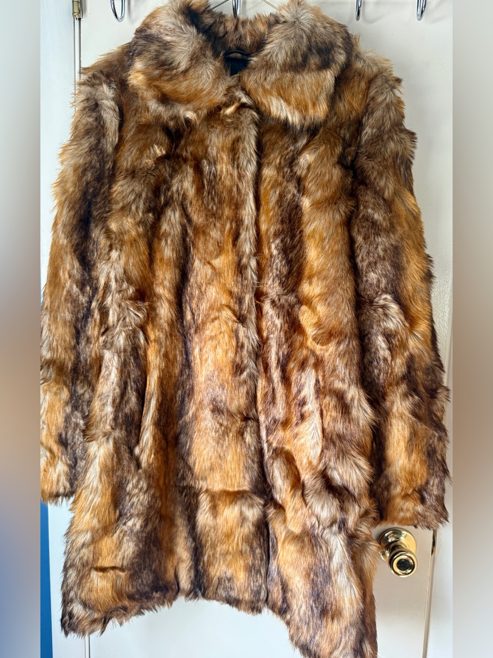 NWT Guess LS Abigail Faux Mink Fur Coat Chestnut Multi Size M Plush Jacket